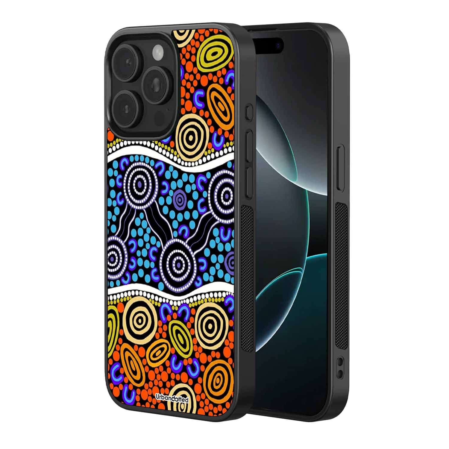 Colorful Circles Aborigional Art Glass Case