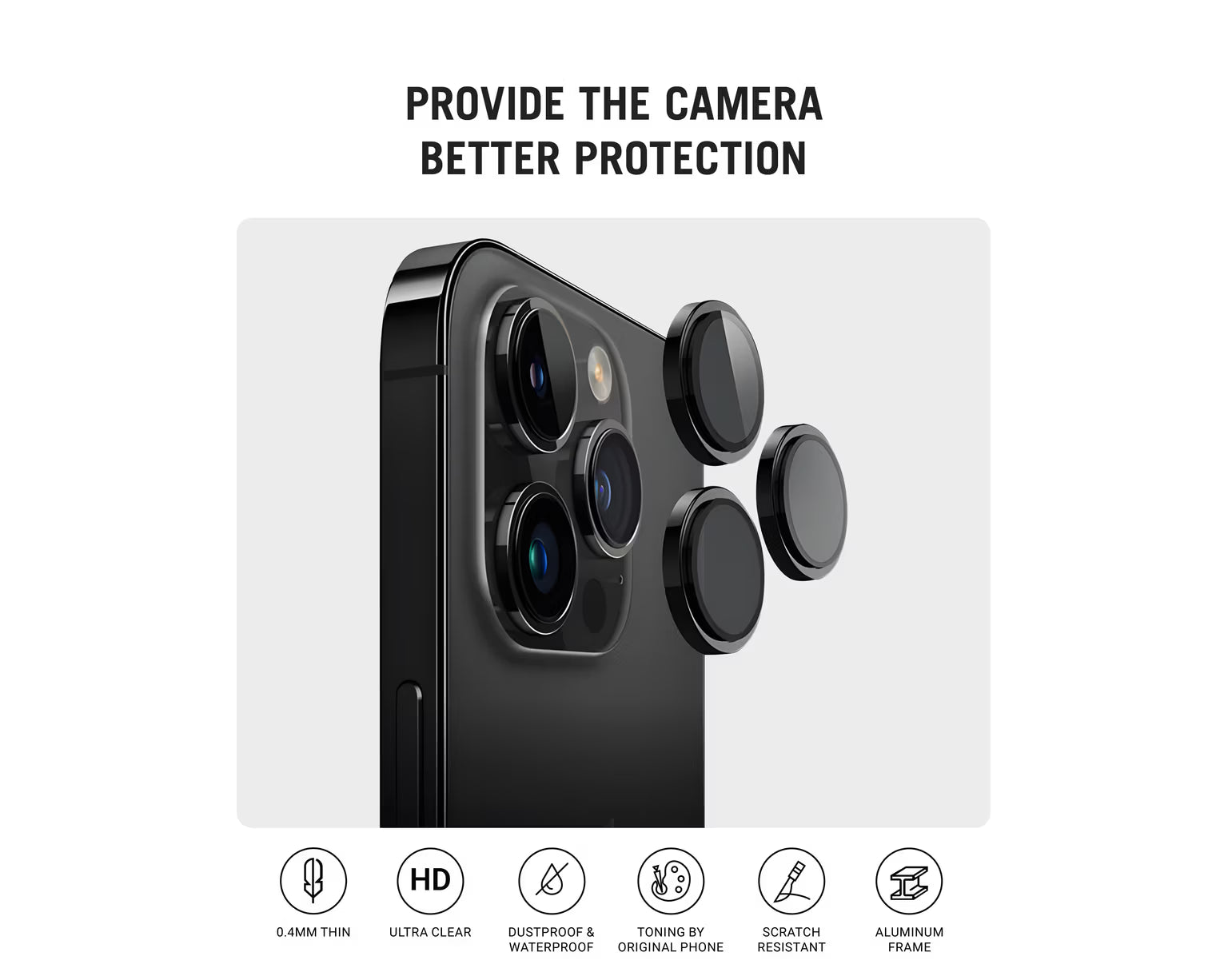Ultra Strong Tempered Glass Camera Lens Protector Rings - Black