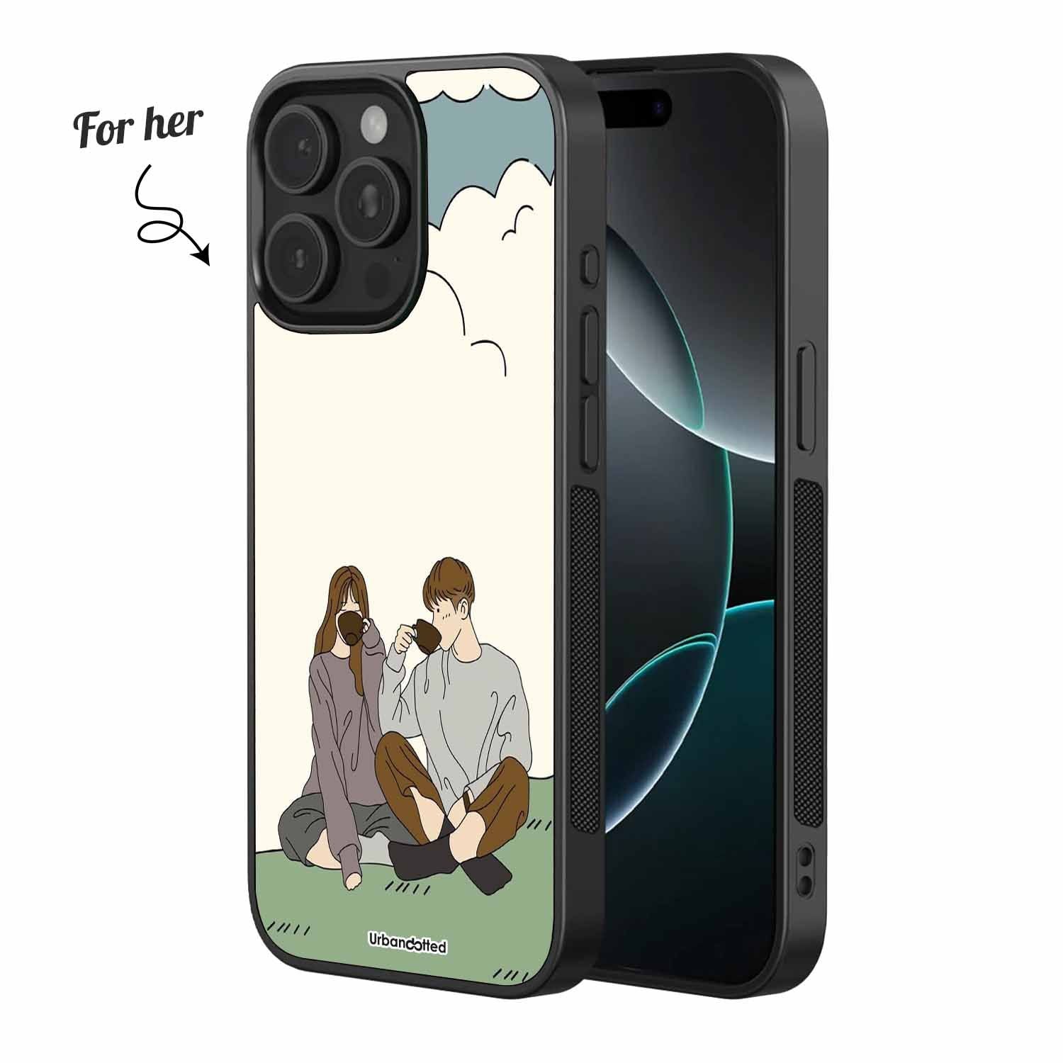 Cozy Coffee Date Couple Glass Case