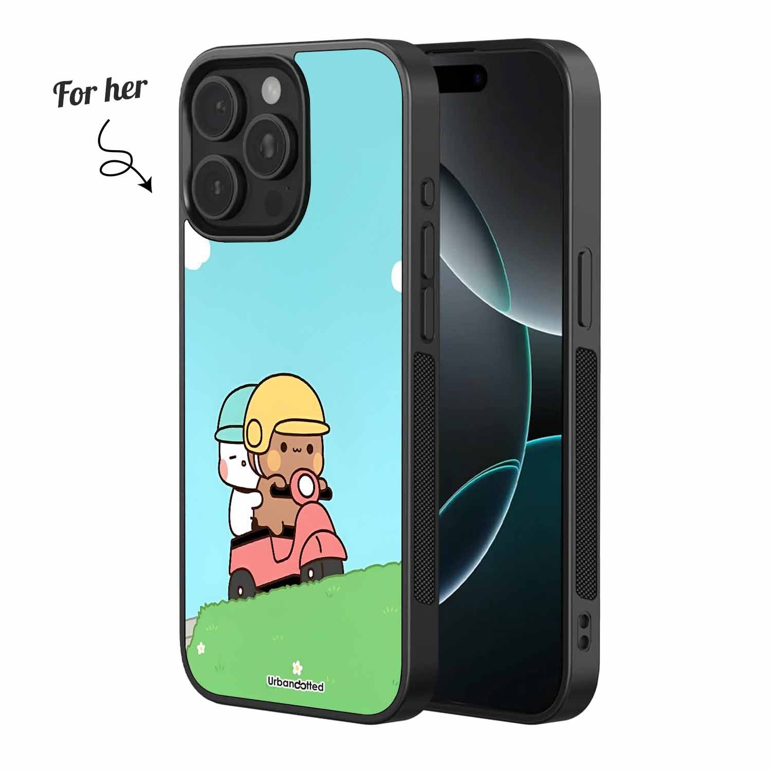 Bear and Bunny Scooter Couple Glass Case