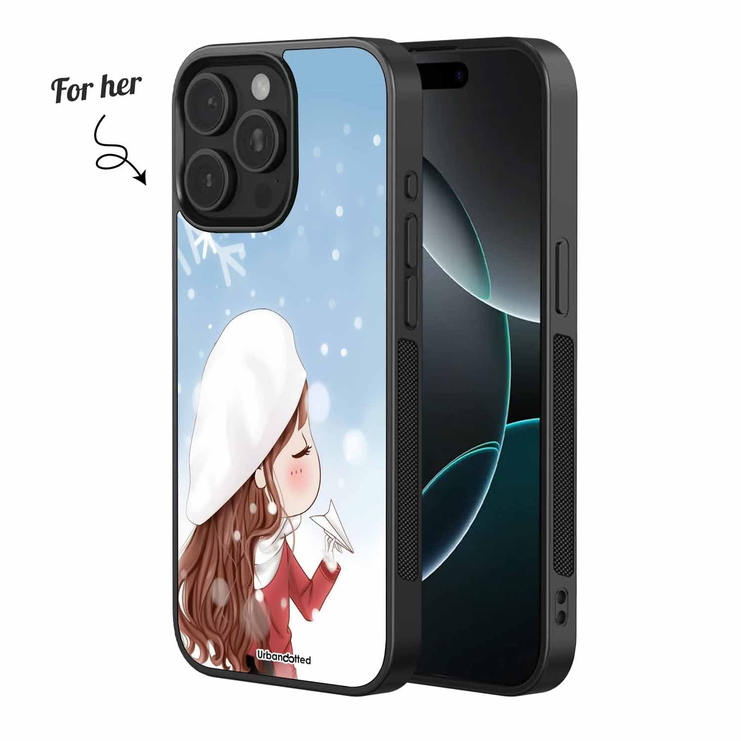 Snowy Message of Love Couple Glass Case
