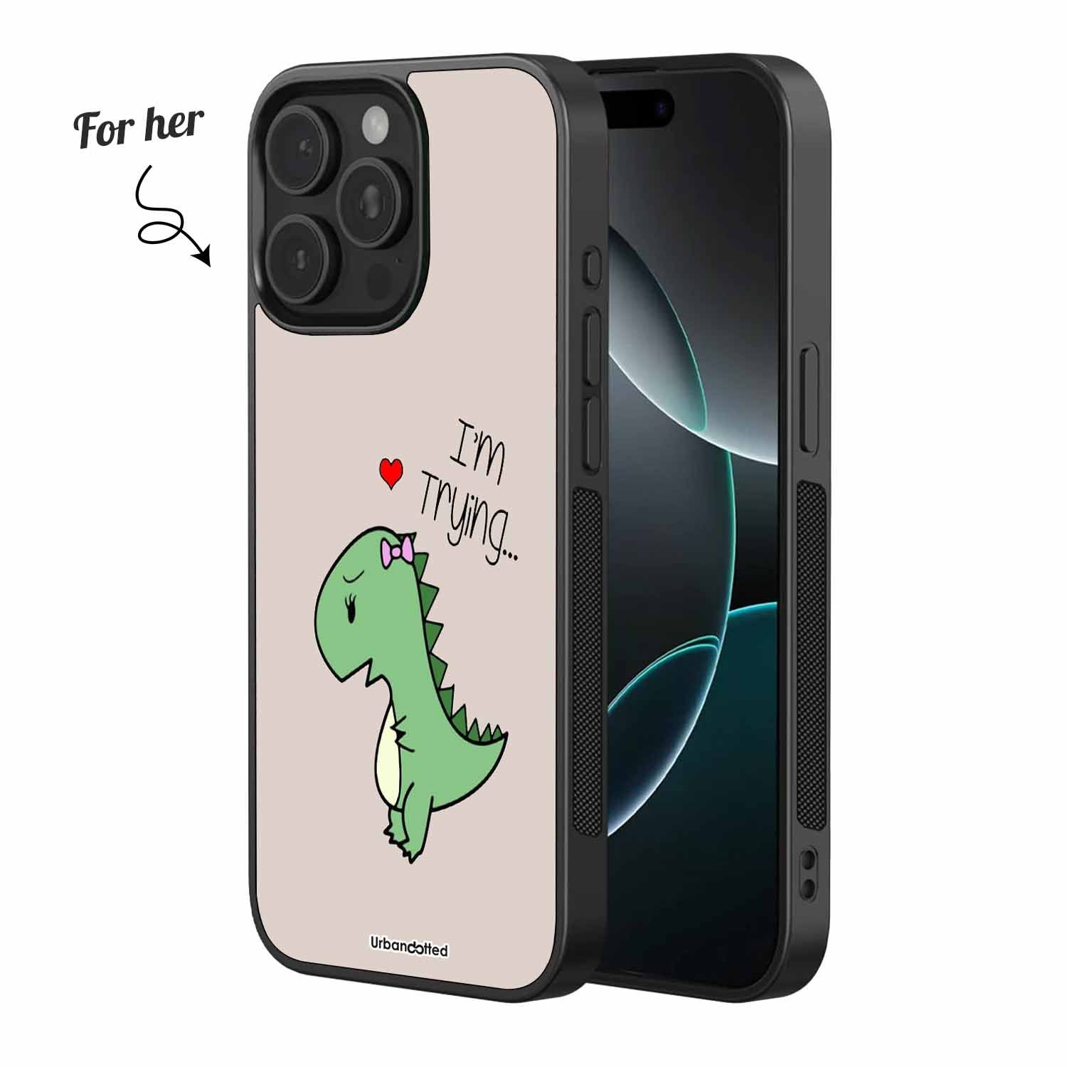 Trying for a Hug Dino Couple Glass Case