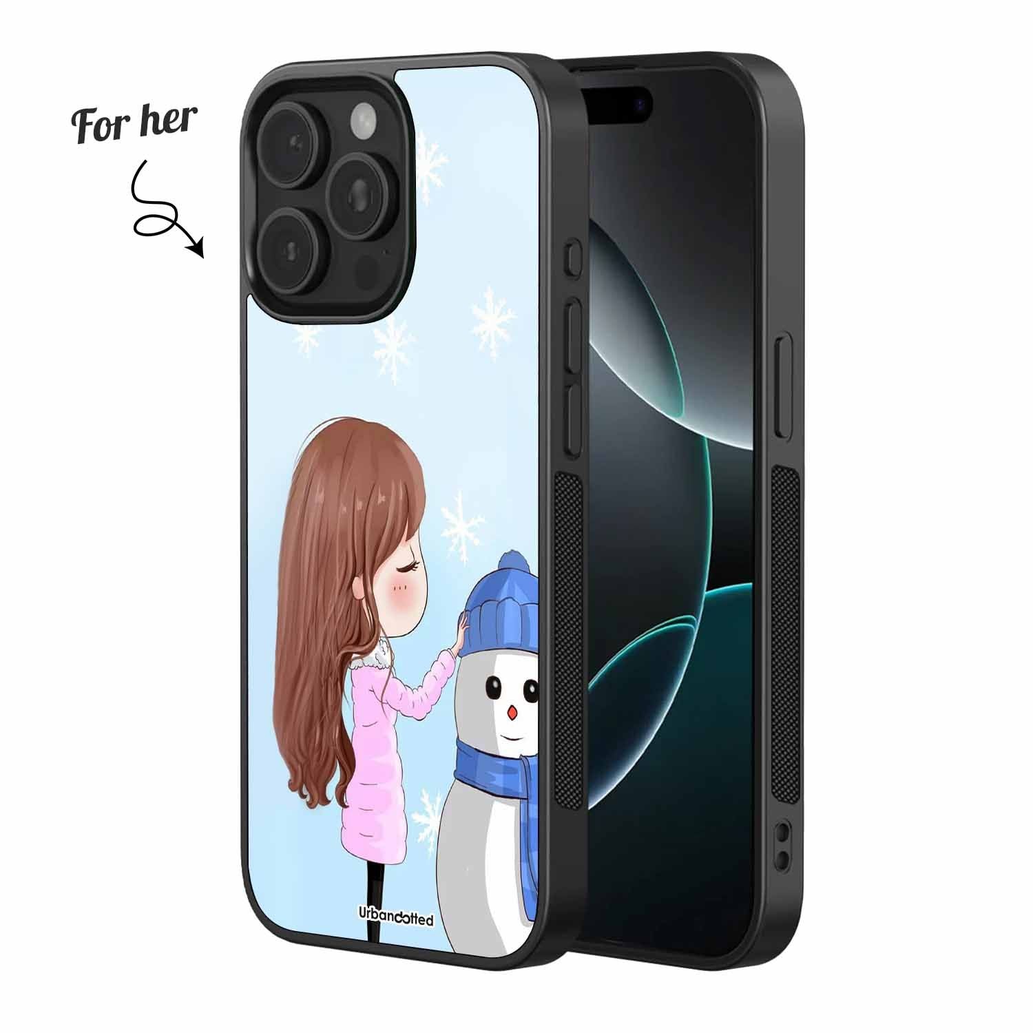 Winter Building Love Couple Glass Case