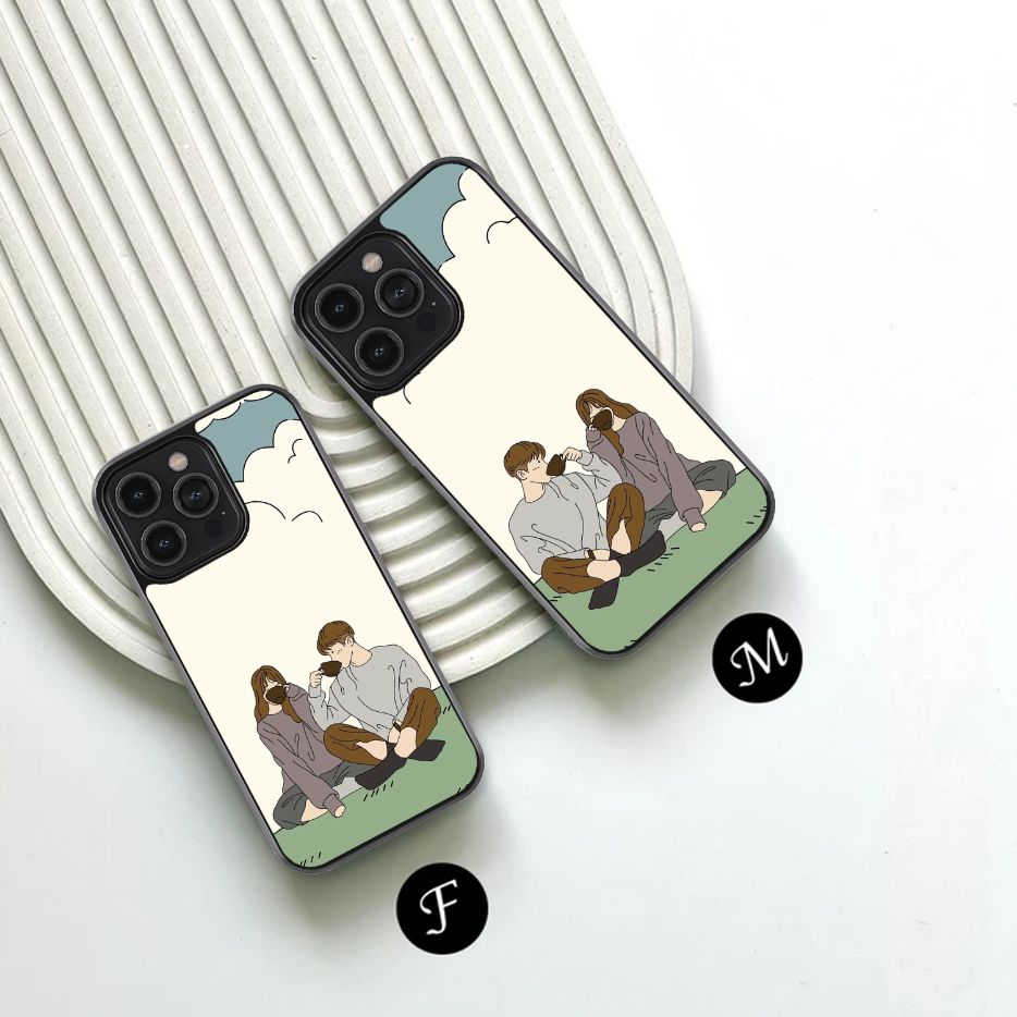 Cozy Coffee Date Couple Glass Case