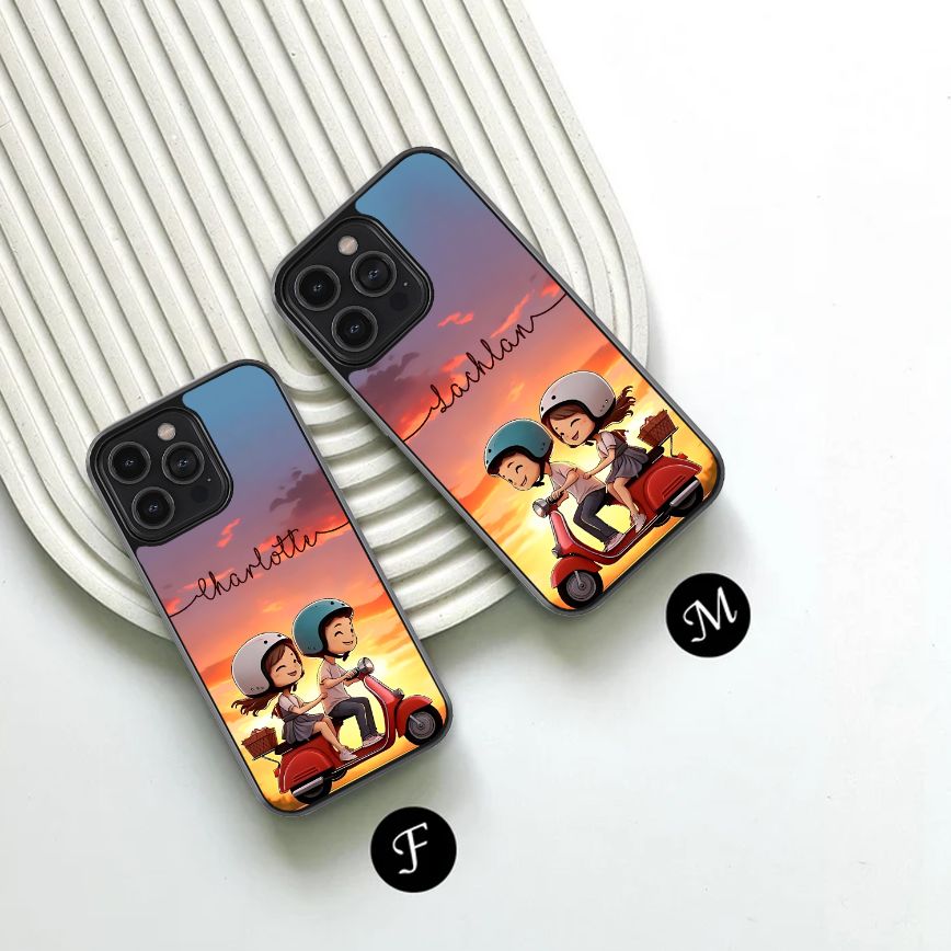Sunset Scooter Love Couple Glass Case
