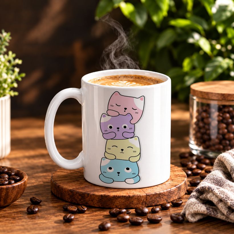 Stacked Pastel Cats Coffee Mug