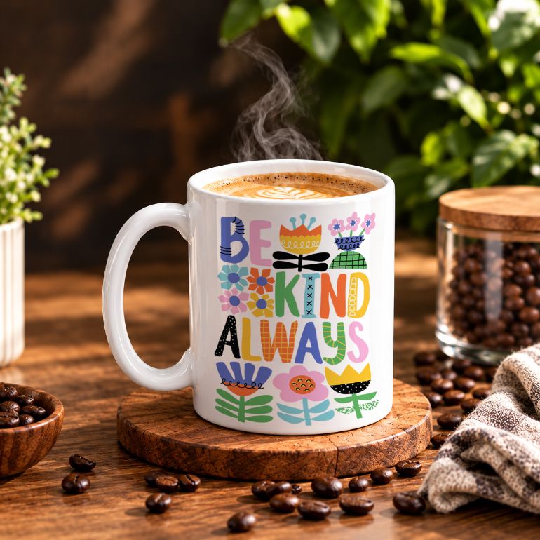 Be Kind Always Floral Folk Art Coffee Mug