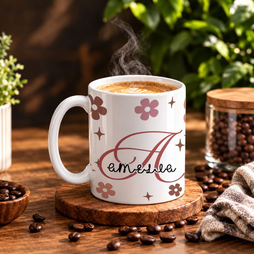 Personalized Initial and Daisies Coffee Mug