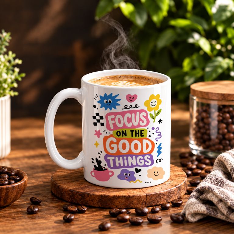 Optimistic Typography Doodles Coffee Mug