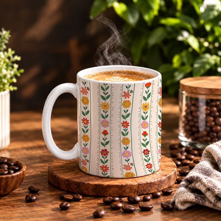 Retro 70s Wildflower Stripe Coffee Mug