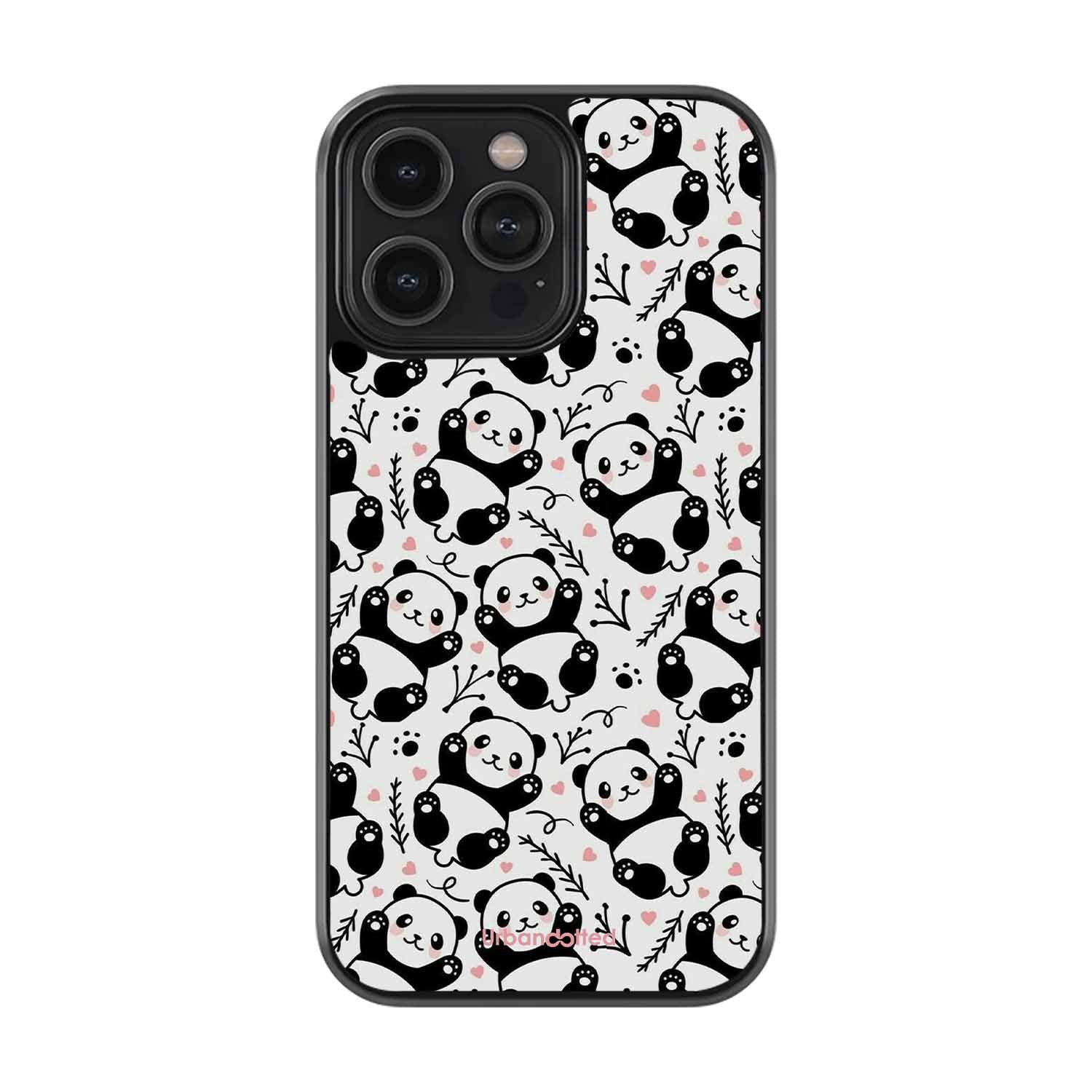 Cute Doodle Panda Glass Case For iPhone 14 Pro Max