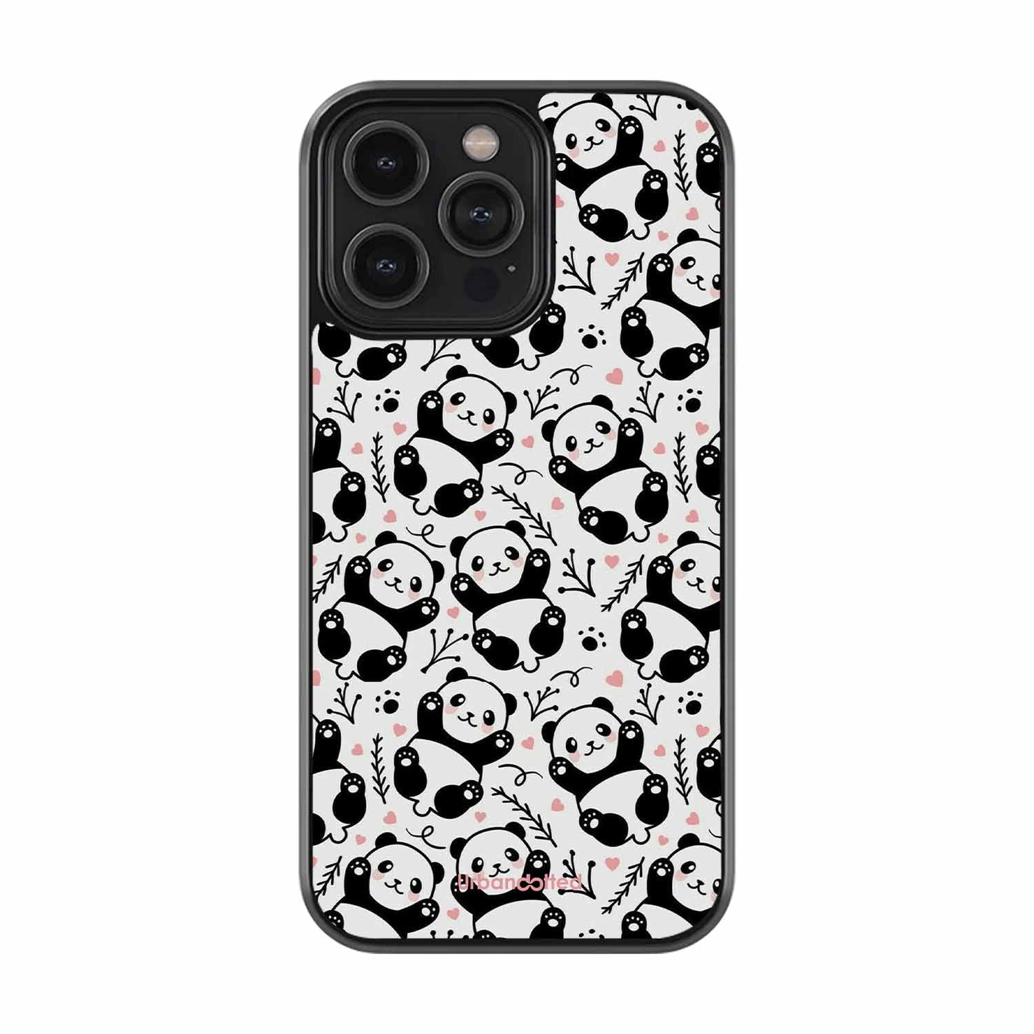 Cute Doodle Panda Glass Case For iPhone 16 Pro