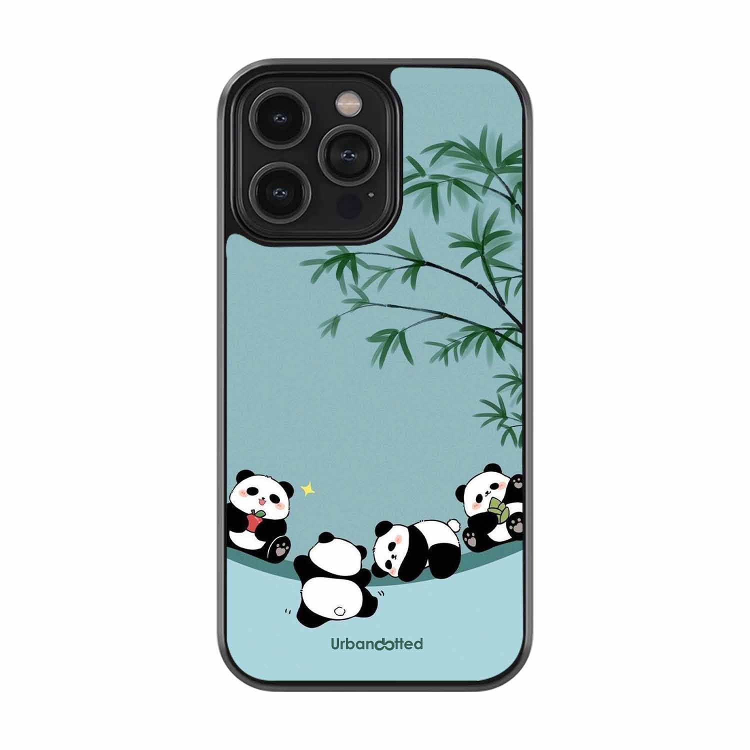 Cute Resting Pandas Glass Case For iPhone 15 Pro