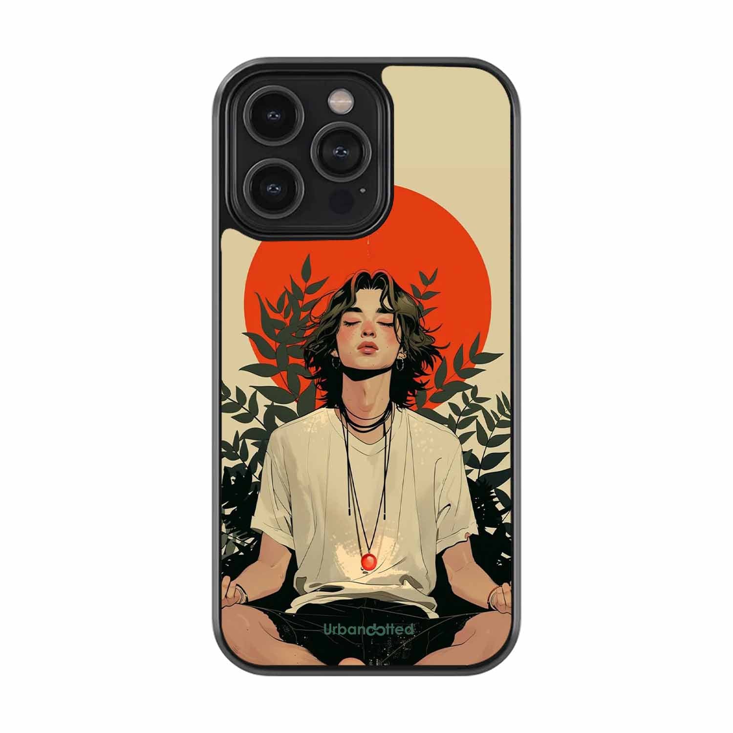 Meditating Figure Glass Case For iPhone 14 Pro Max