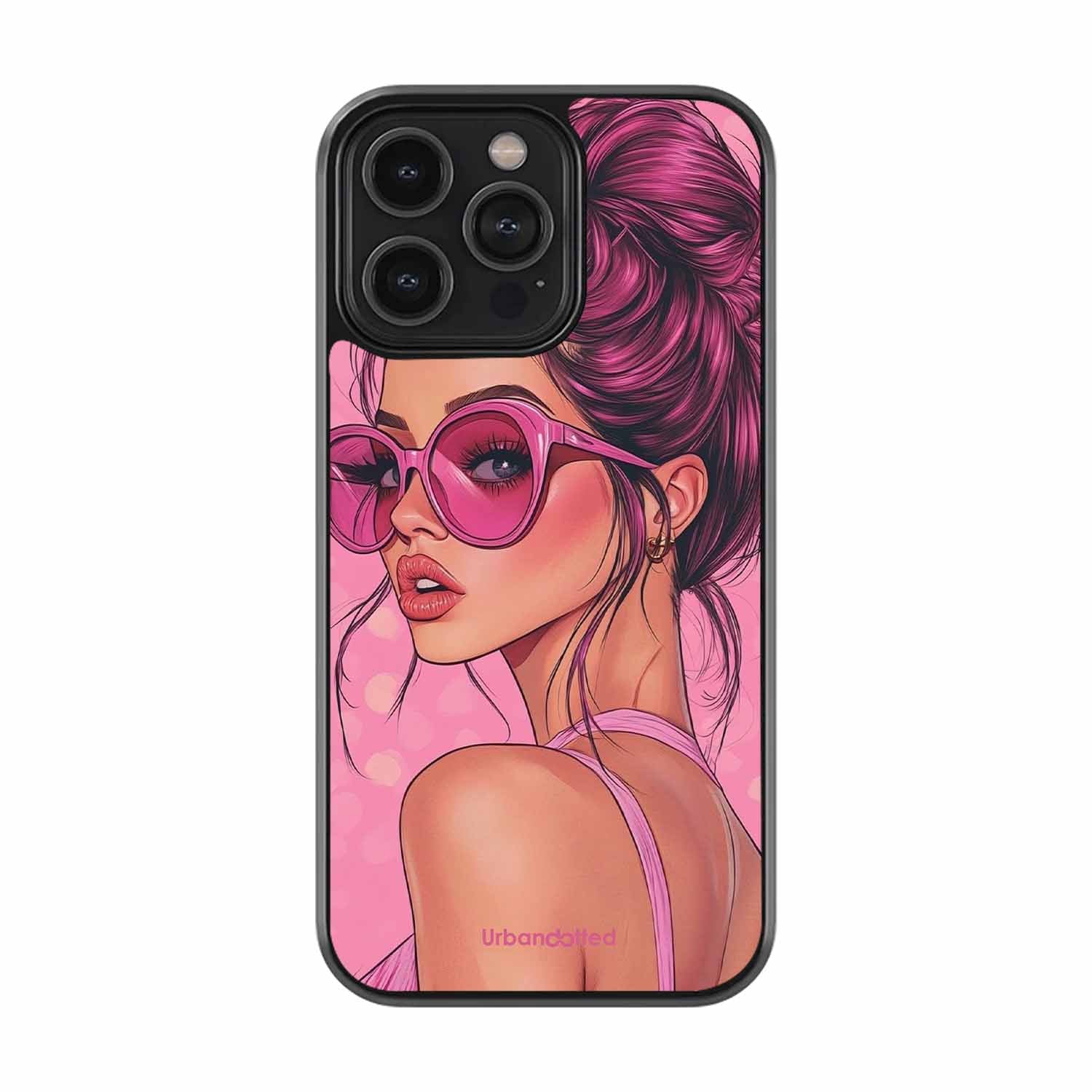 Retro Sunglasses Girl Glass Case For iPhone 13 Pro