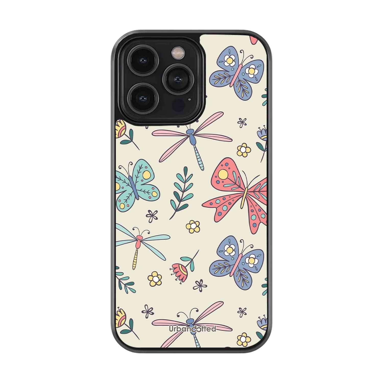 Butterfly and Dragonfly Garden Glass Case For iPhone 15 Pro