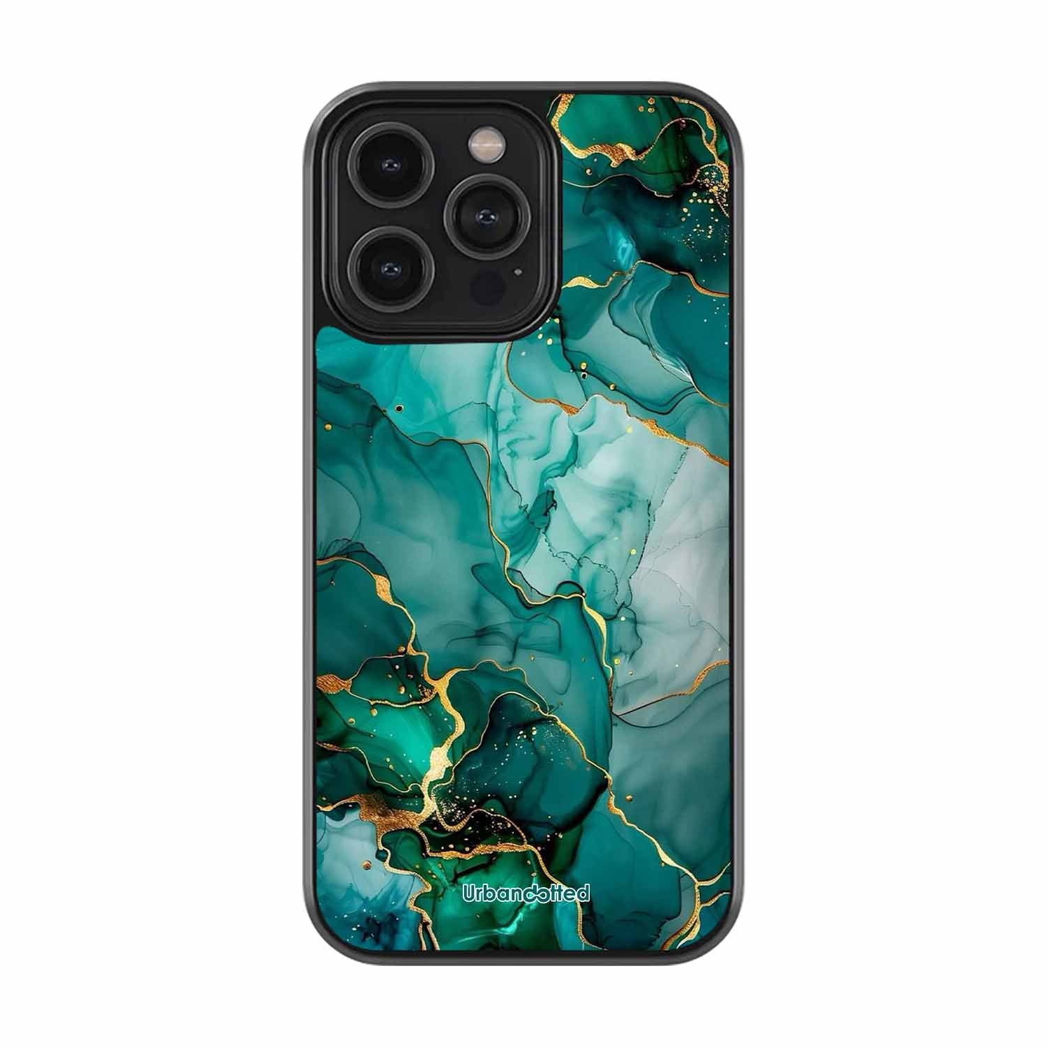 Emerald Green Gold Marble Glass Case For iPhone 16 Pro
