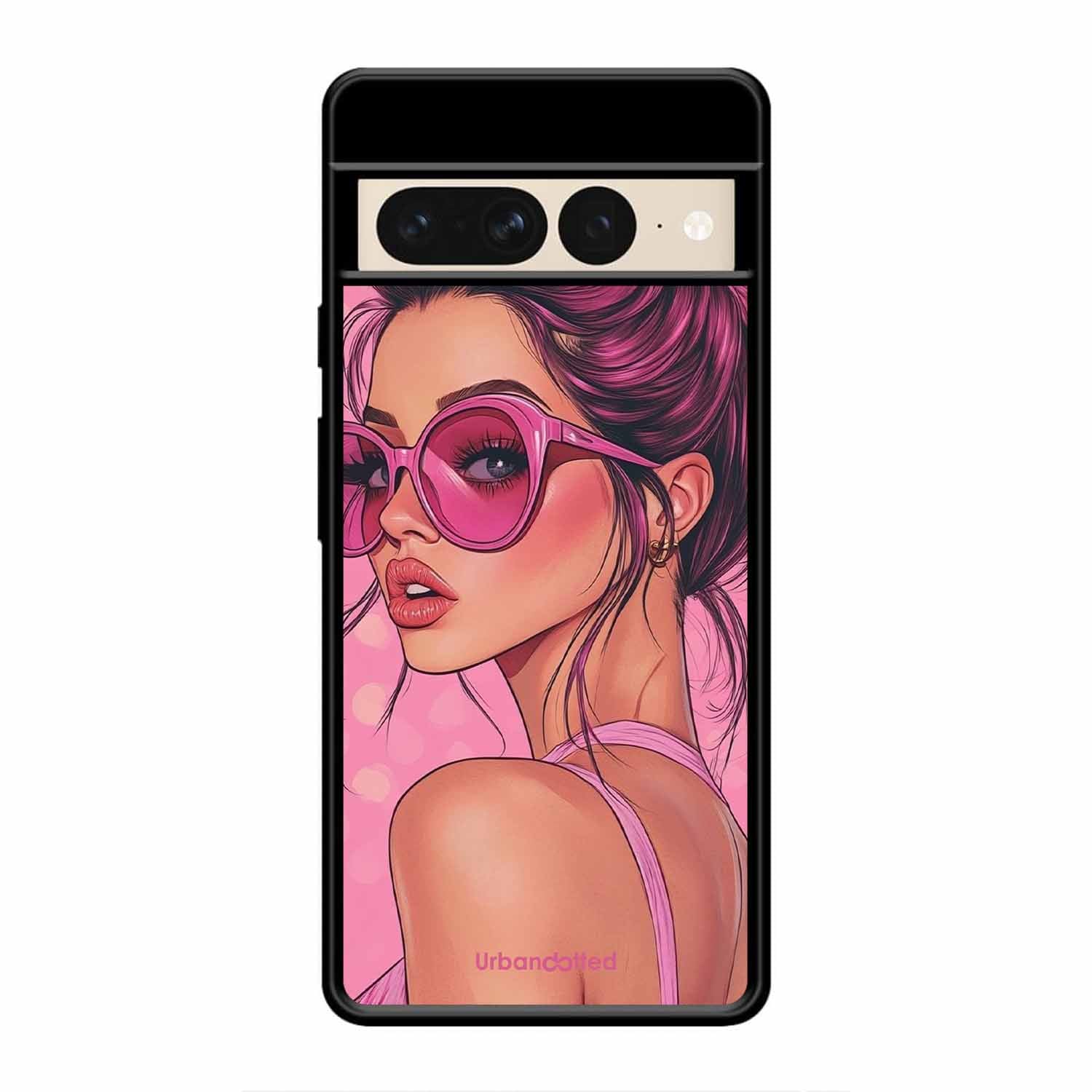 Retro Sunglasses Girl Glass Case For Google Pixel 7 Pro
