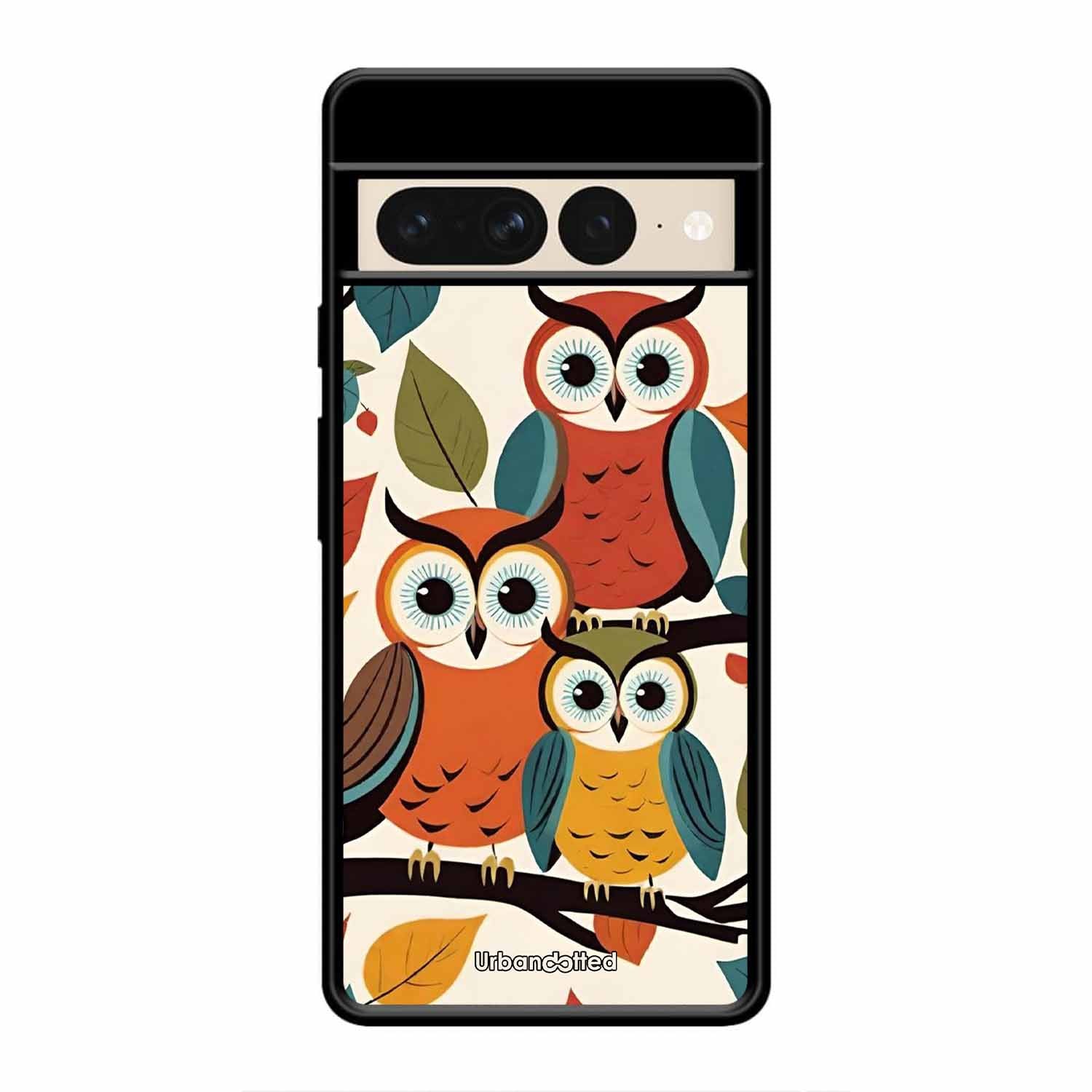 Retro Owl Family Glass Case For Google Pixel 7 Pro