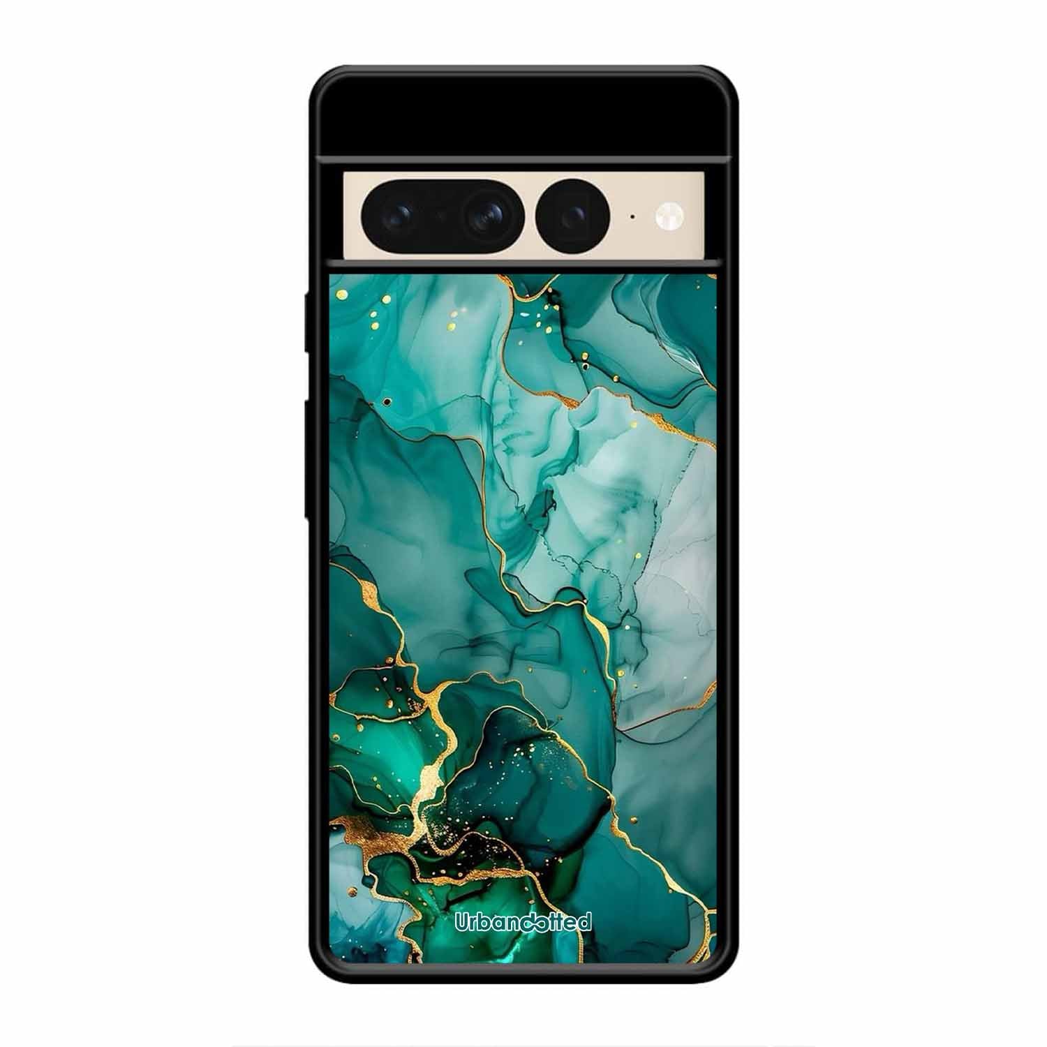 Emerald Green Gold Marble Glass Case For Google Pixel 7 Pro
