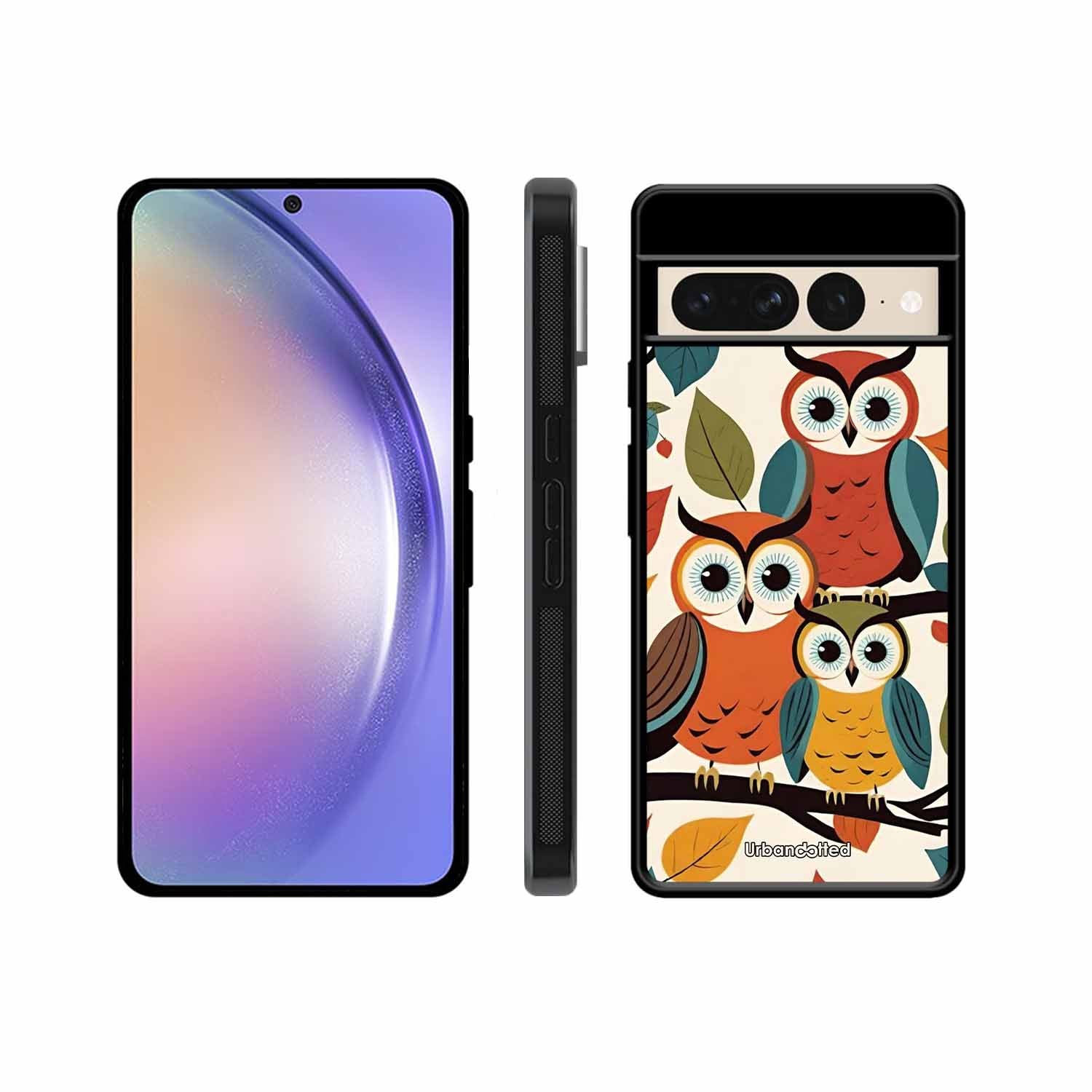 Retro Owl Family Glass Case For Google Pixel 7 Pro