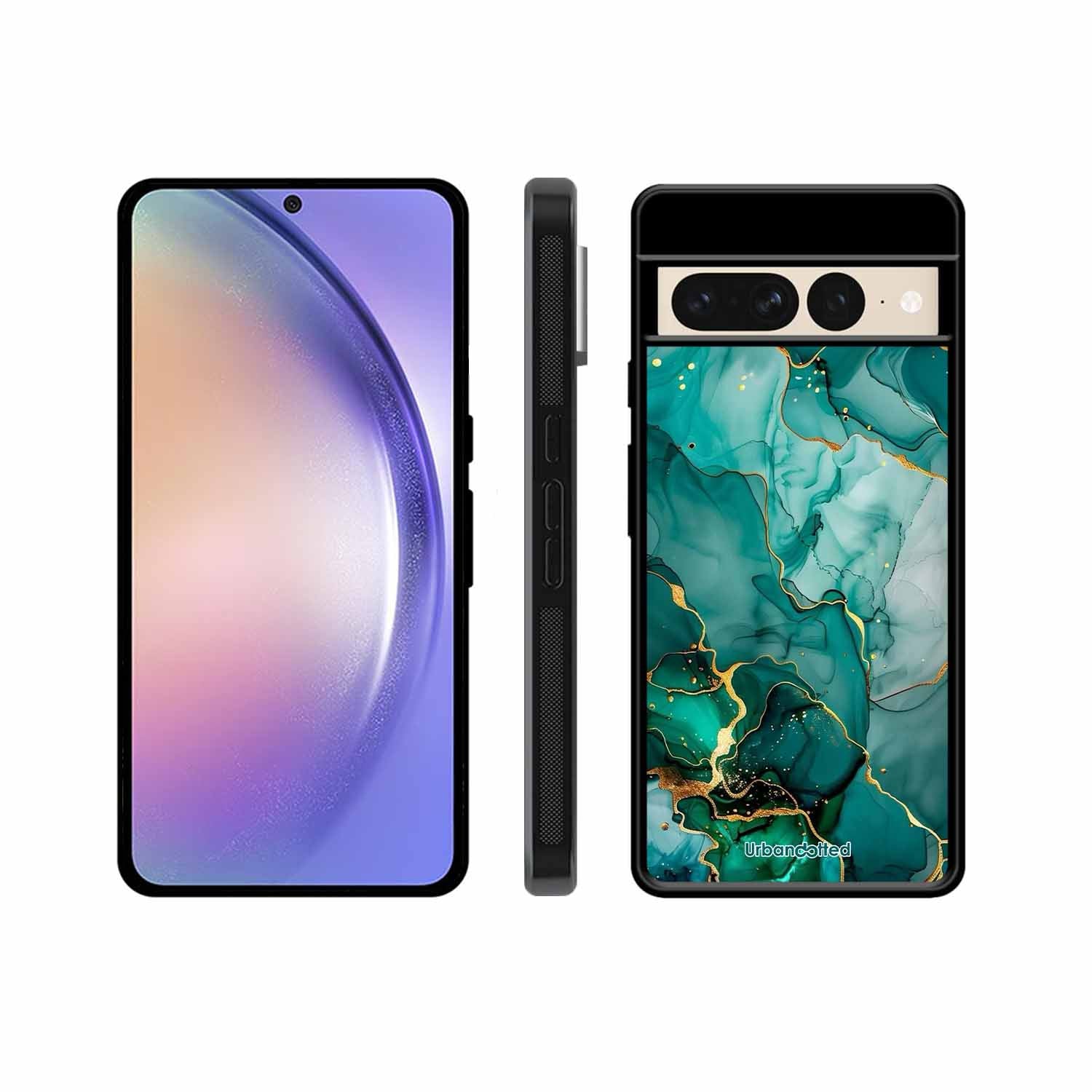 Emerald Green Gold Marble Glass Case For Google Pixel 7 Pro