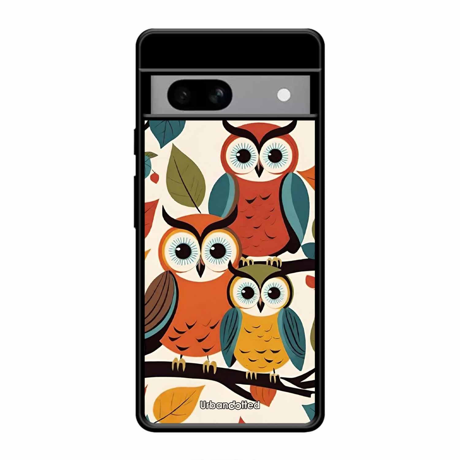 Retro Owl Family Glass Case For Google Pixel 8A