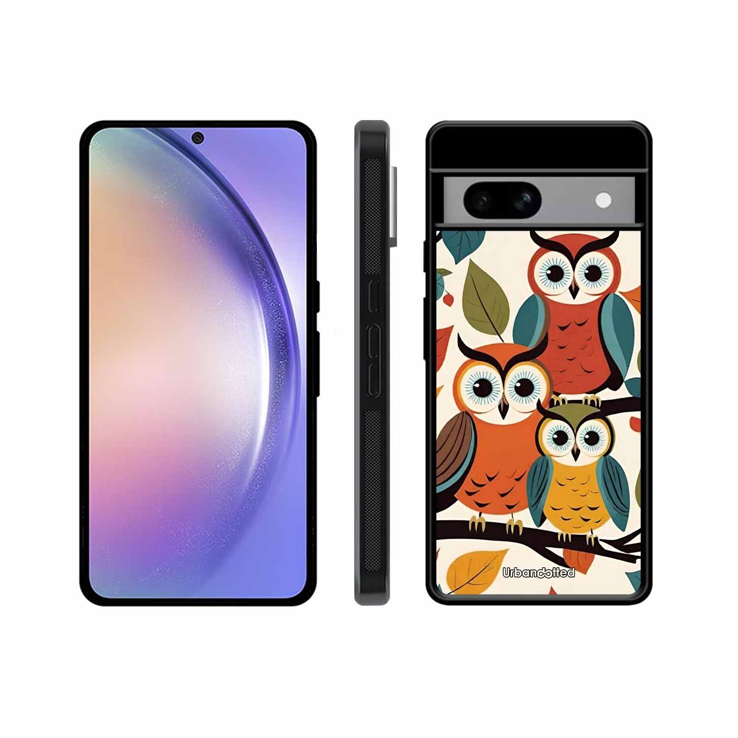 Retro Owl Family Glass Case For Google Pixel 8A