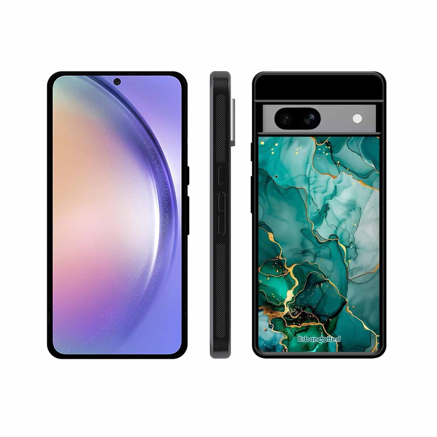 Emerald Green Gold Marble Glass Case For Google Pixel 8A