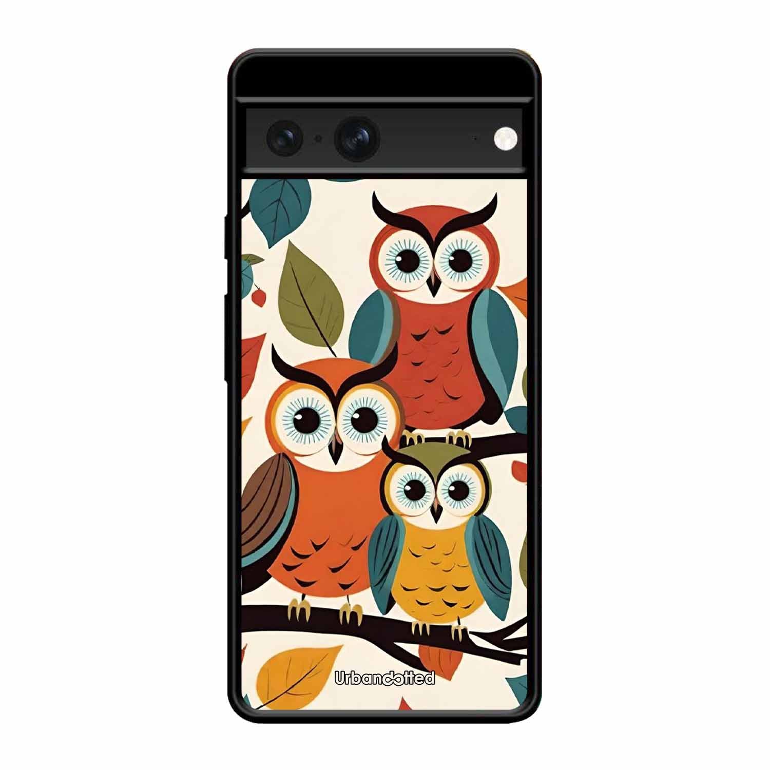 Retro Owl Family Glass Case For Google Pixel 7