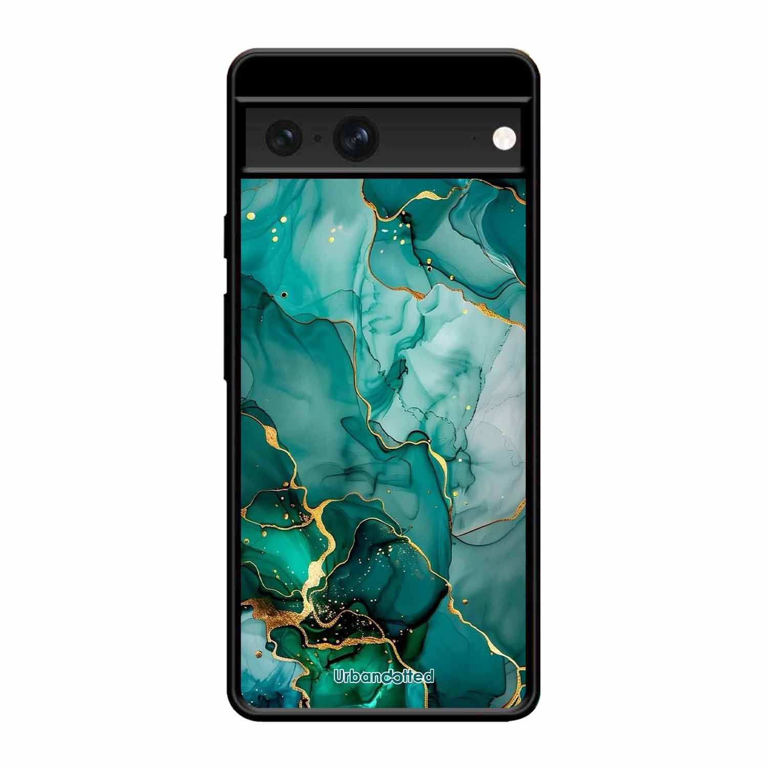 Emerald Green Gold Marble Glass Case For Google Pixel 7