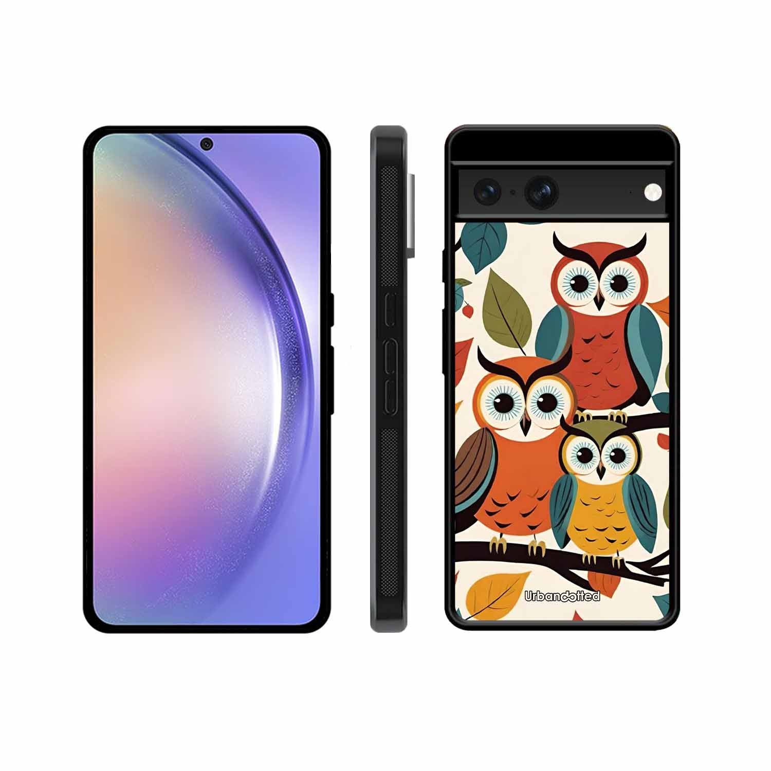 Retro Owl Family Glass Case For Google Pixel 7
