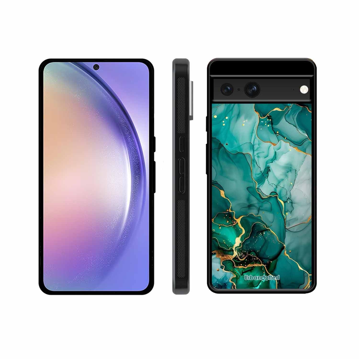 Emerald Green Gold Marble Glass Case For Google Pixel 7