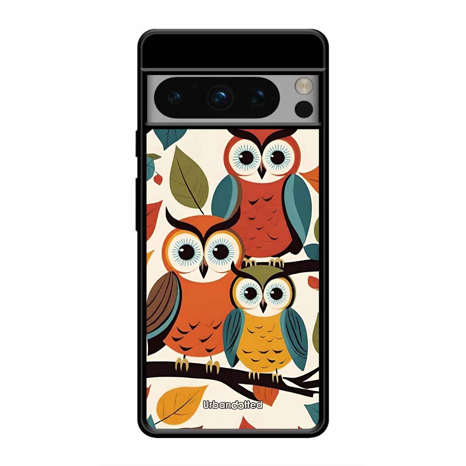 Retro Owl Family Glass Case For Google Pixel 8 Pro
