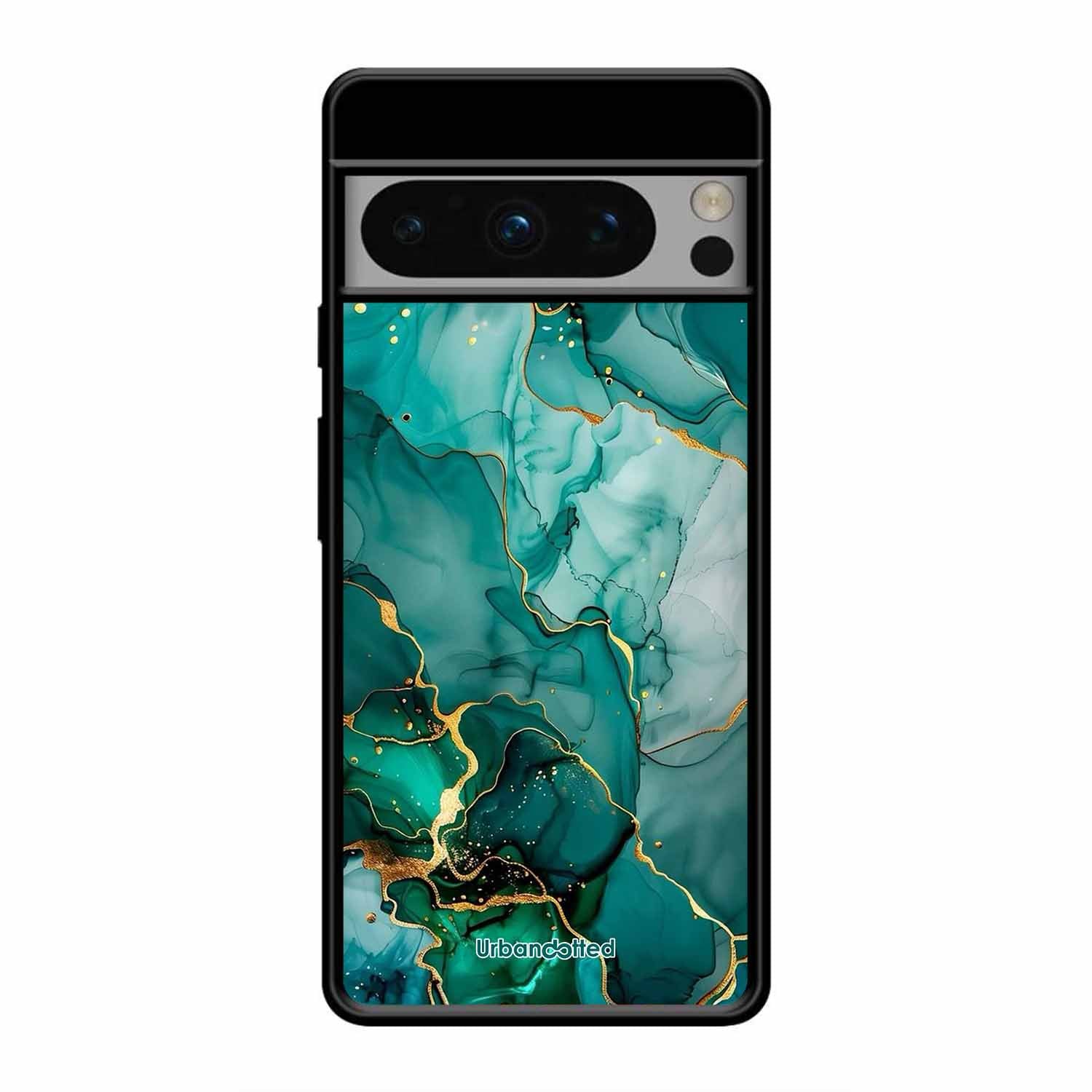 Emerald Green Gold Marble Glass Case For Google Pixel 8 Pro