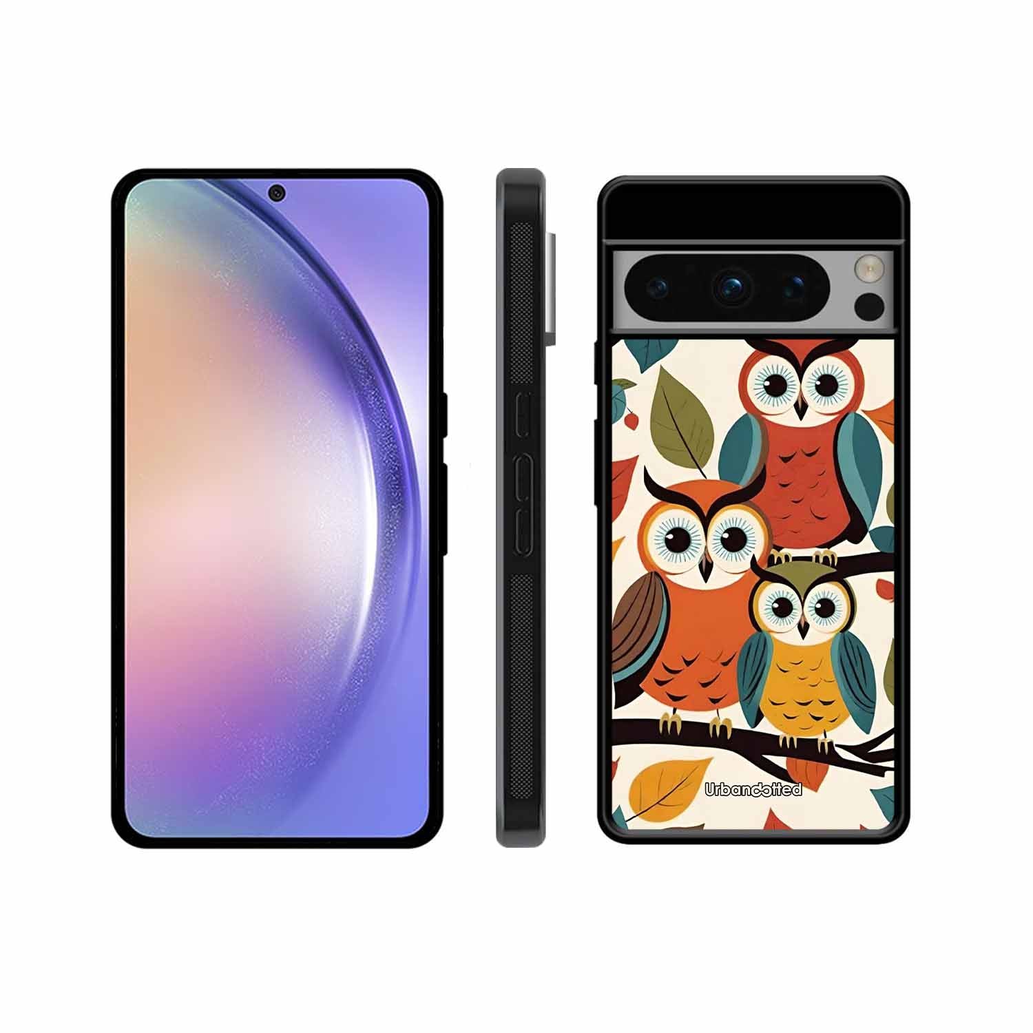 Retro Owl Family Glass Case For Google Pixel 8 Pro