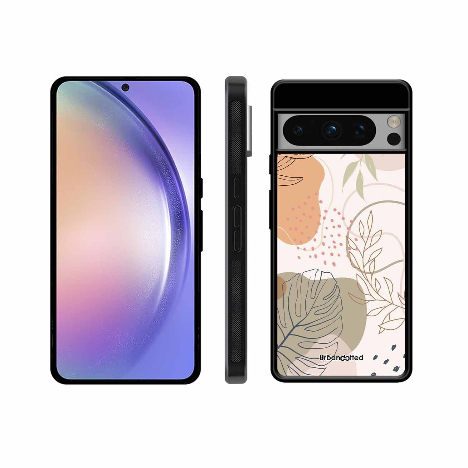 Minimalist Leaf Pattern Glass Case For Google Pixel 8 Pro