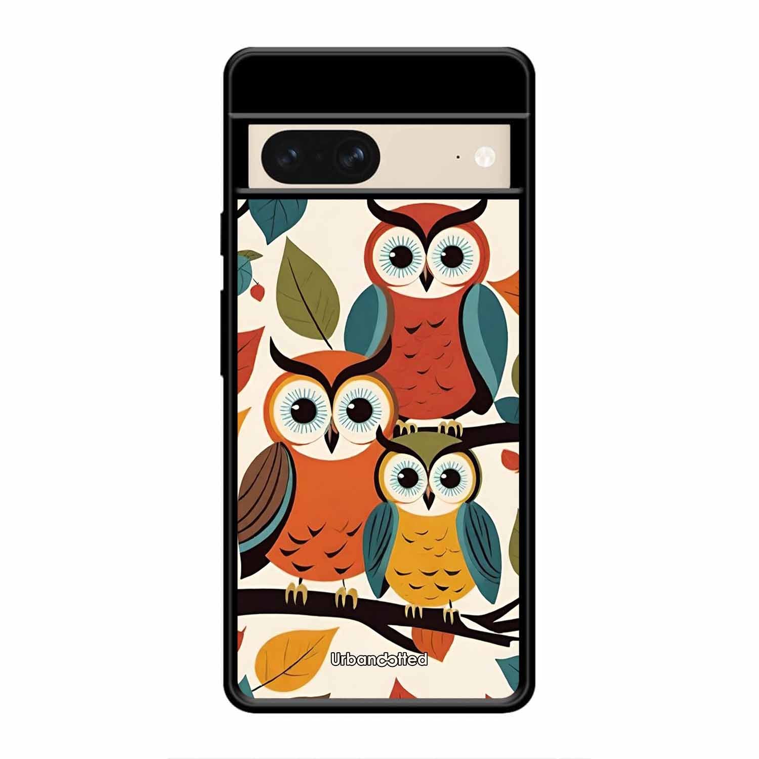 Retro Owl Family Glass Case For Google Pixel 8