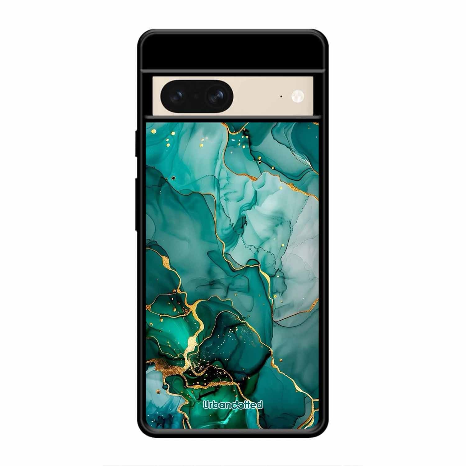 Emerald Green Gold Marble Glass Case For Google Pixel 8
