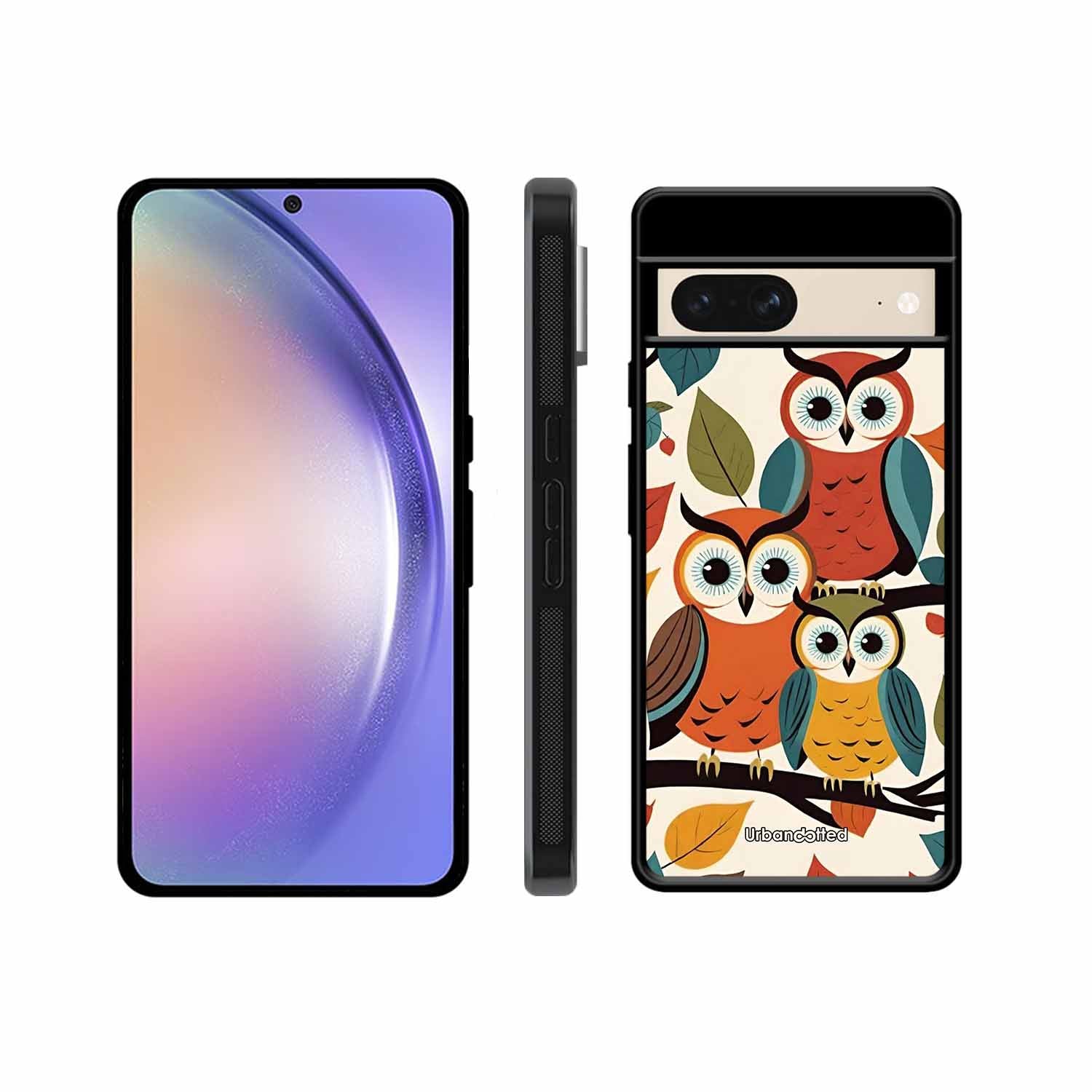 Retro Owl Family Glass Case For Google Pixel 8