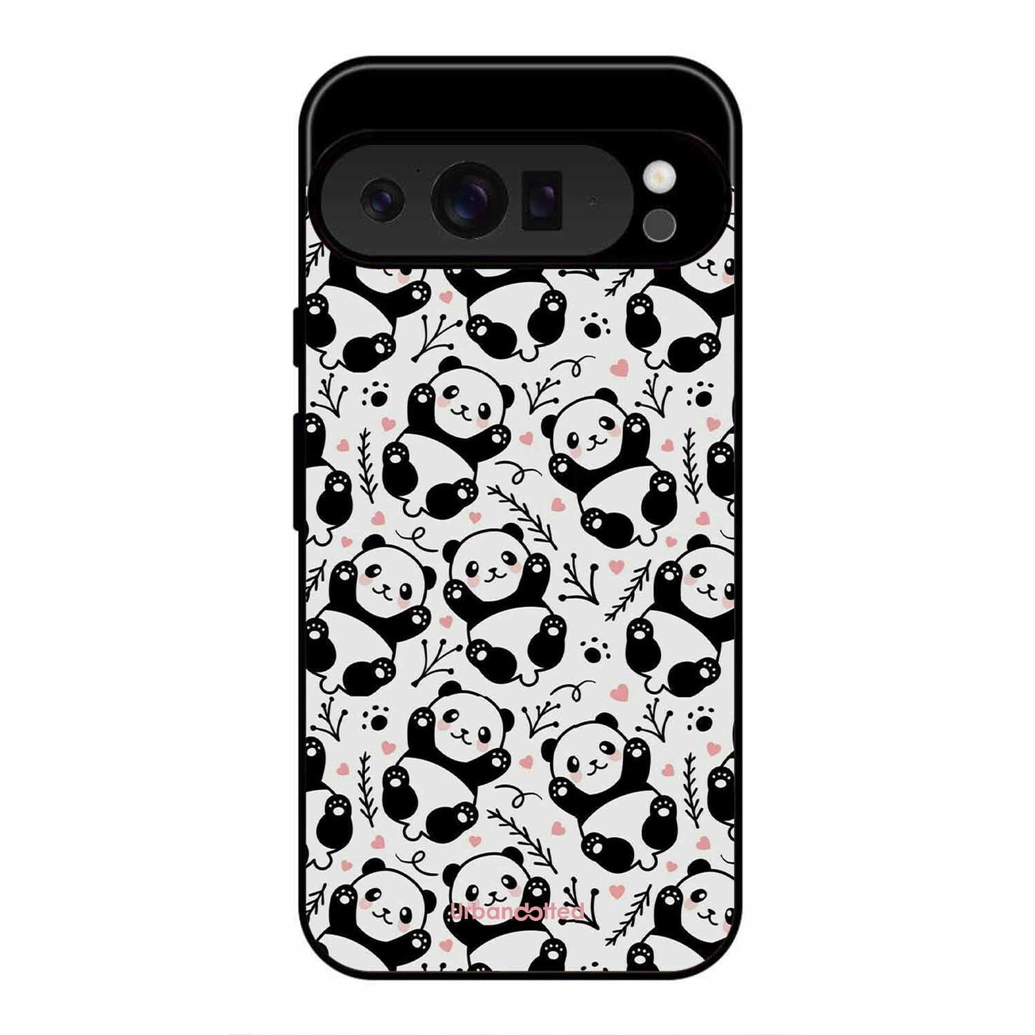 Cute Doodle Panda Glass Case For Google Pixel 9 Pro