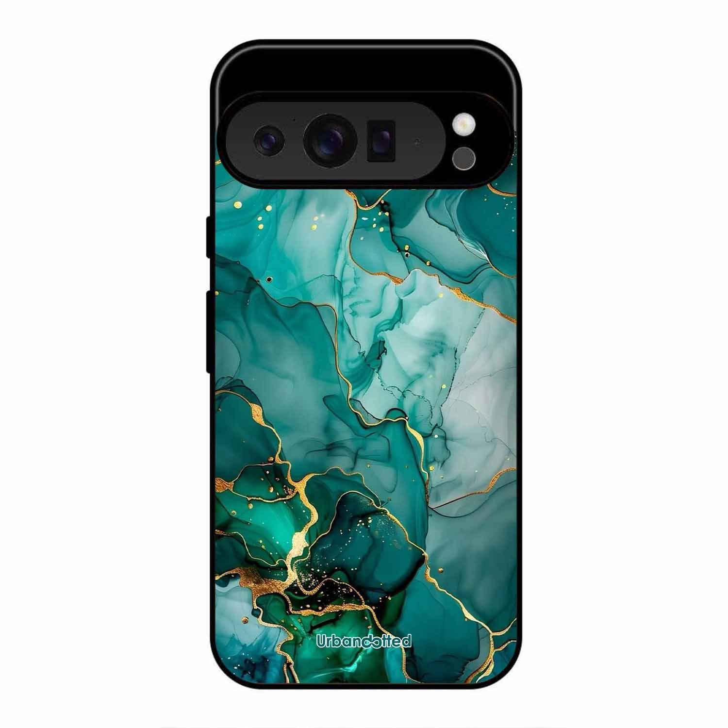 Emerald Green Gold Marble Glass Case For Google Pixel 9 Pro