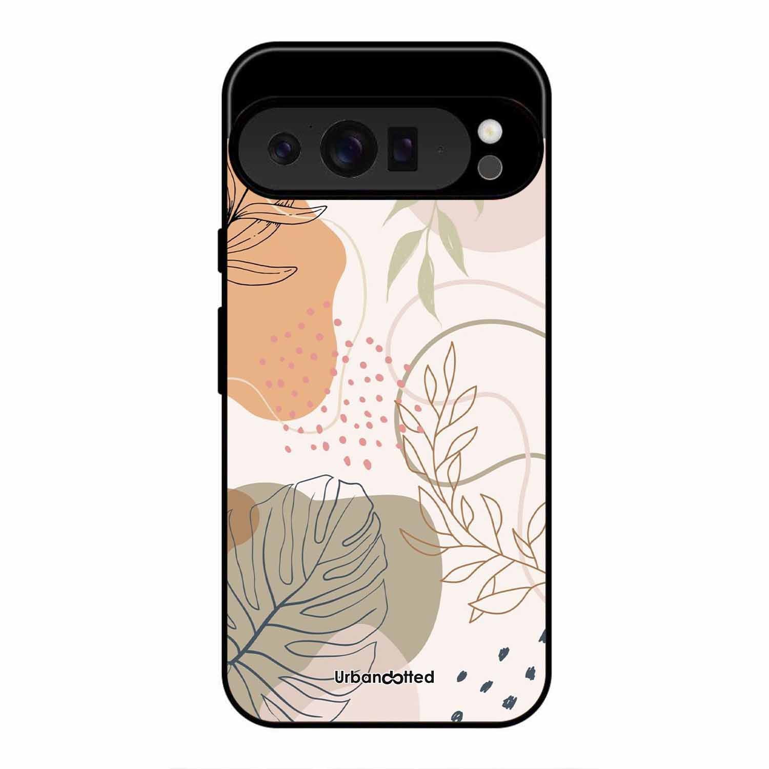 Minimalist Leaf Pattern Glass Case For Google Pixel 9 Pro
