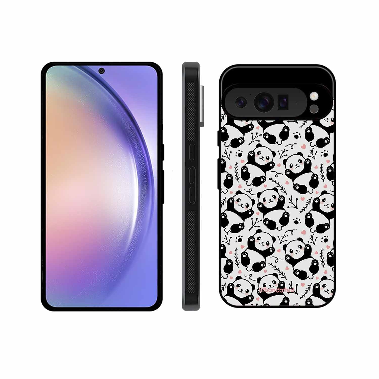 Cute Doodle Panda Glass Case For Google Pixel 9 Pro