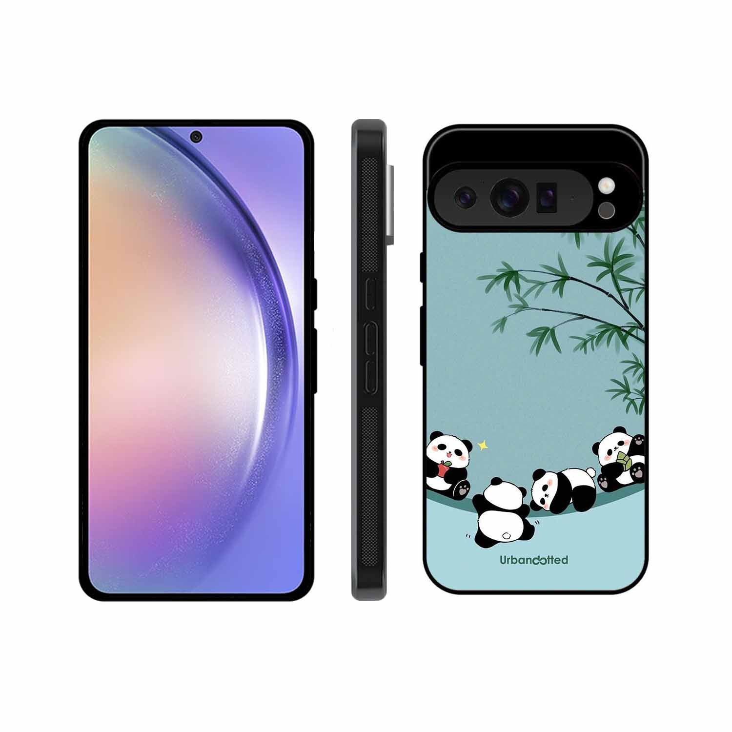 Cute Resting Pandas Glass Case For Google Pixel 9 Pro