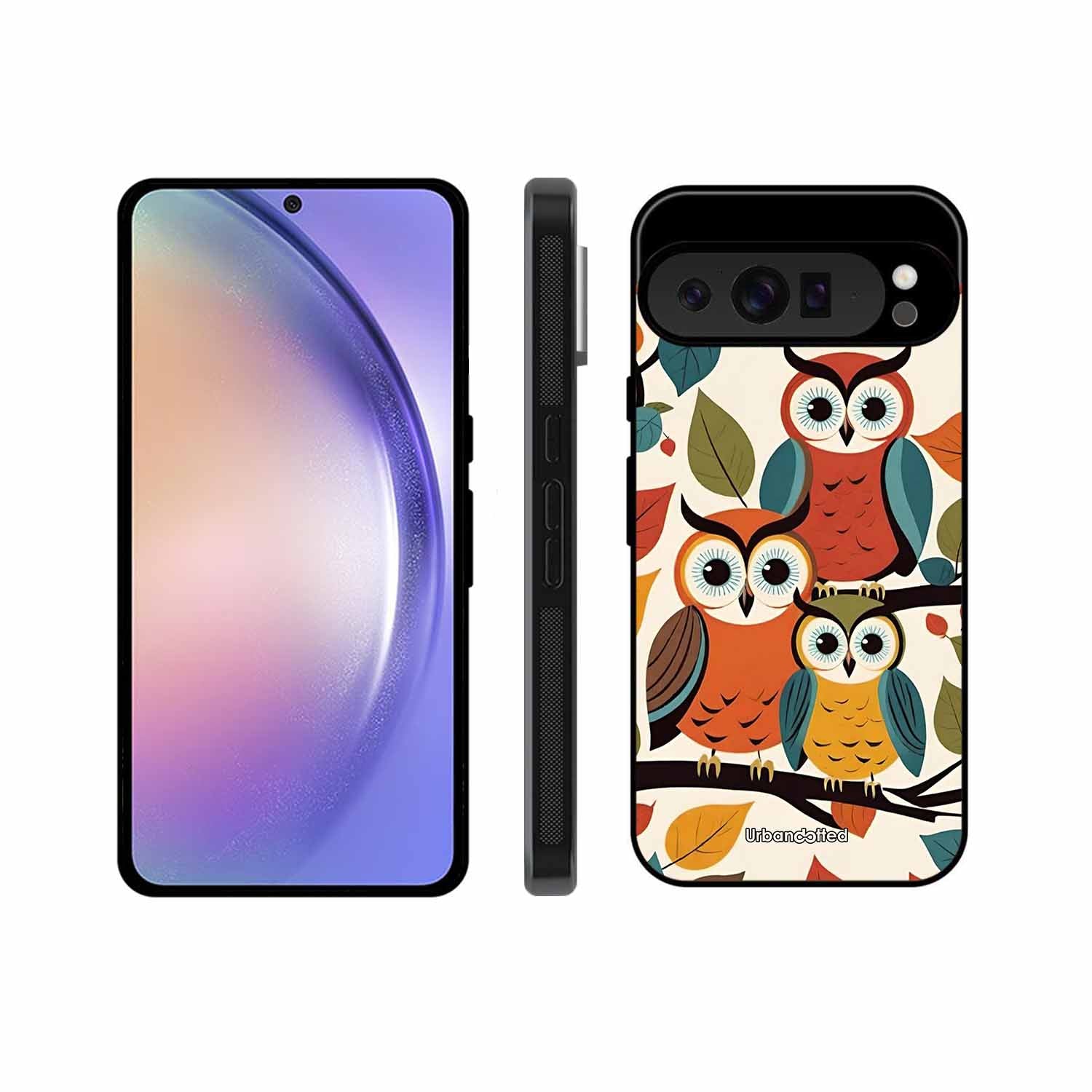 Retro Owl Family Glass Case For Google Pixel 9 Pro