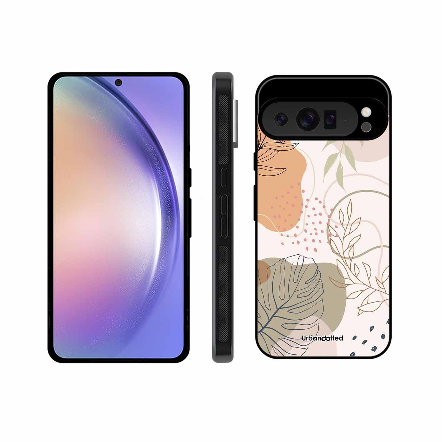 Minimalist Leaf Pattern Glass Case For Google Pixel 9 Pro