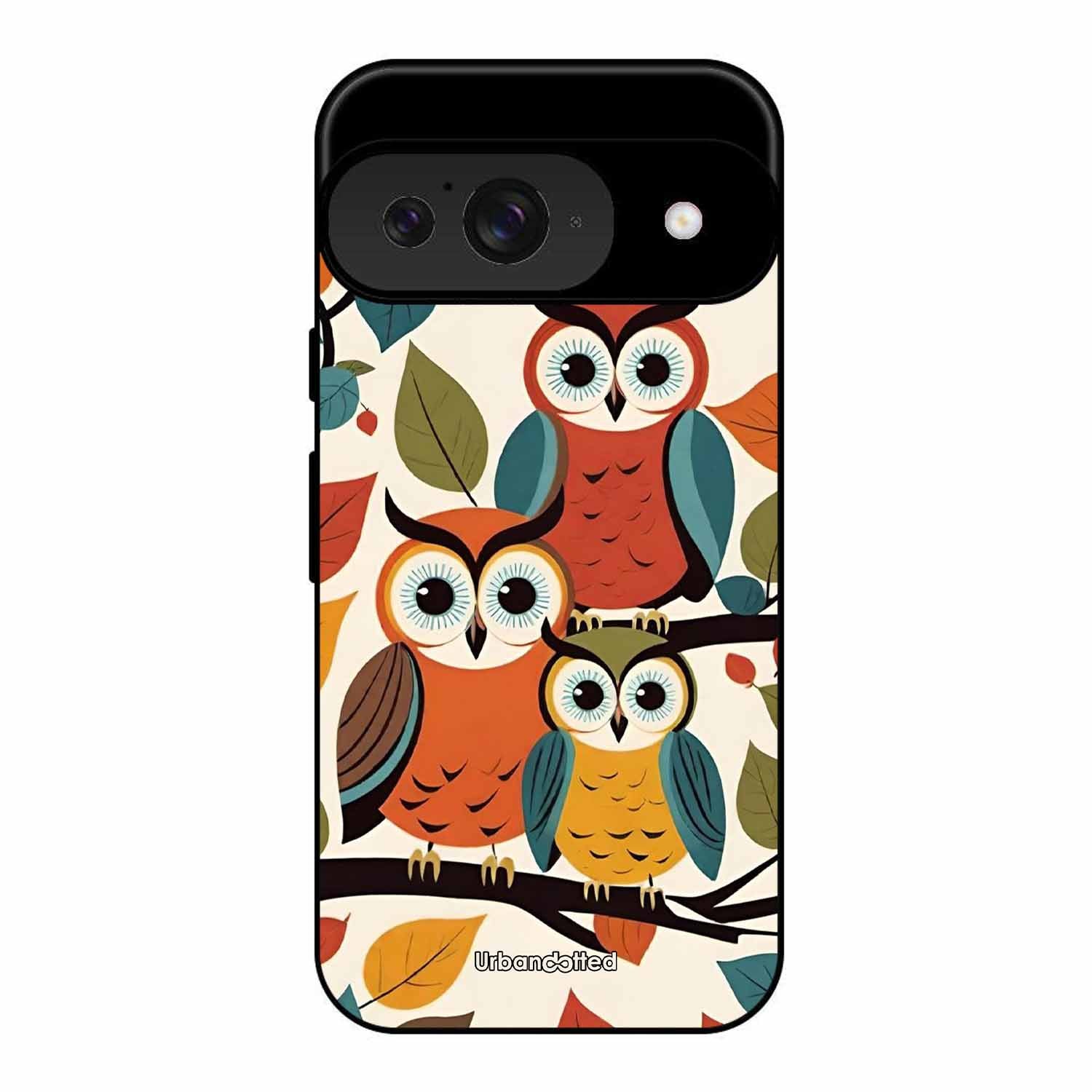 Retro Owl Family Glass Case For Google Pixel 9