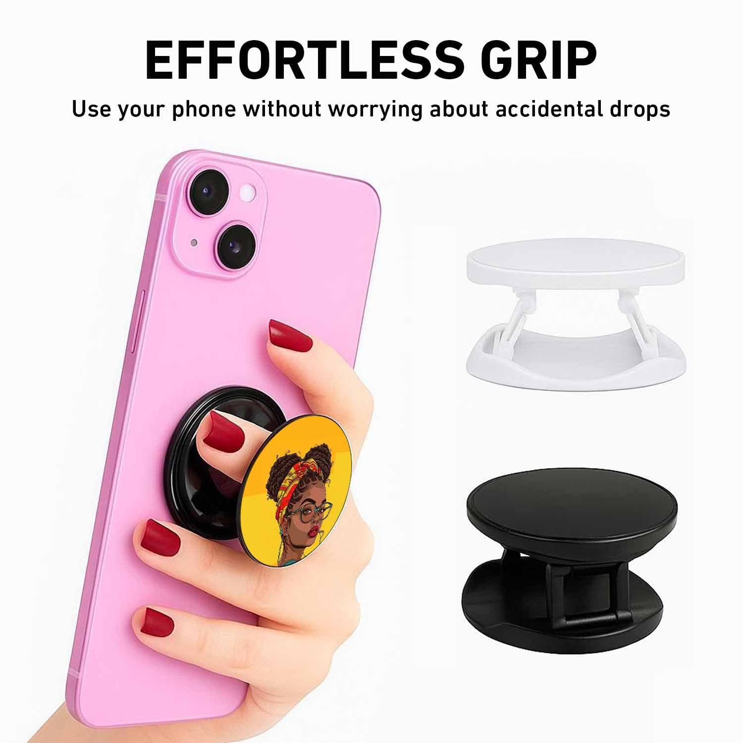 Vibrant Woman with Headwrap Phone Grips Holder