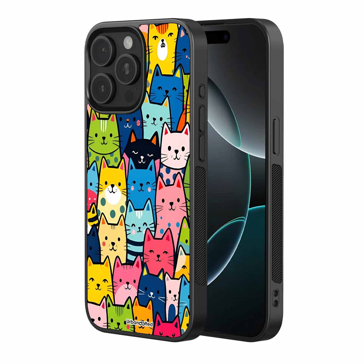Colorful Cat Crowd Pet Glass Case